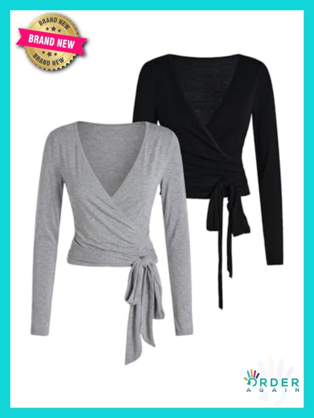 Viscose High Stretch V-Neck Long Sleeve Wrap Top for Yoga Pilates Ballet